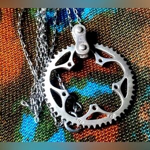 RARE Sterling Silver Bike Chainring Pendant Bicycle Pendant | Sterling 18" Chain